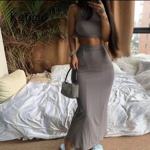 2 piece crop top and skirt set